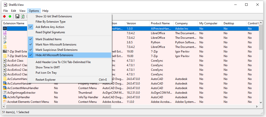 File Explorer is crashing on right click Windows 10-ShellExView
