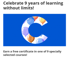 Coursera is offering 9 free courses with Certificate on their 9th Birthday
